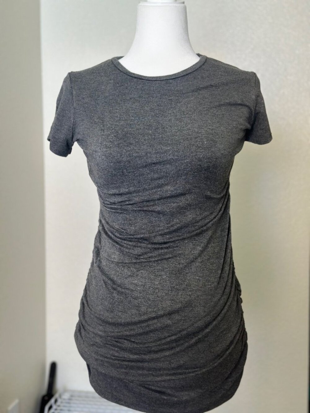 Antistar Ruched Side Short Sleeve Top Womens M Heather Gray Stretch Knit Tee